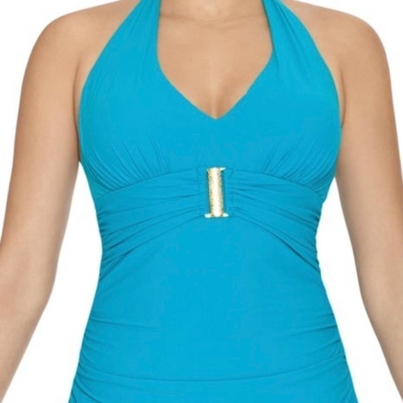 NWT NEW SPANX SWIMWEAR BELTED HALTER TANKINI TOP 8 Swim